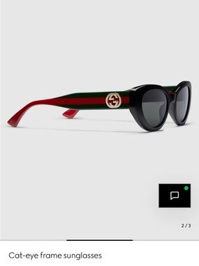 Gucci Black Cat-Eye Sunglasses with Green and Red Striped Temples